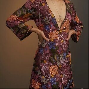 Anthropologie sequined embroidered mini dress